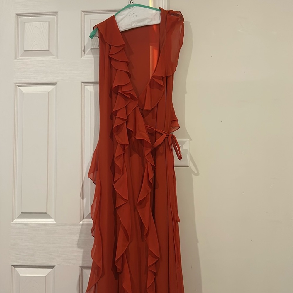 diane von furstenberg floor length orange dress!